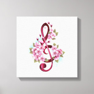 Toile Musical treble clef notes with sakura flowers
