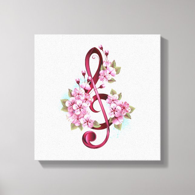 Toile Musical treble clef notes with sakura flowers (Recto)
