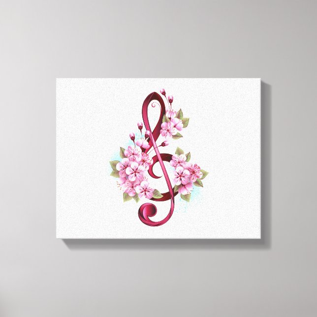 Toile Musical treble clef notes with sakura flowers (Recto)