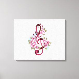 Toile Musical treble clef notes with sakura flowers