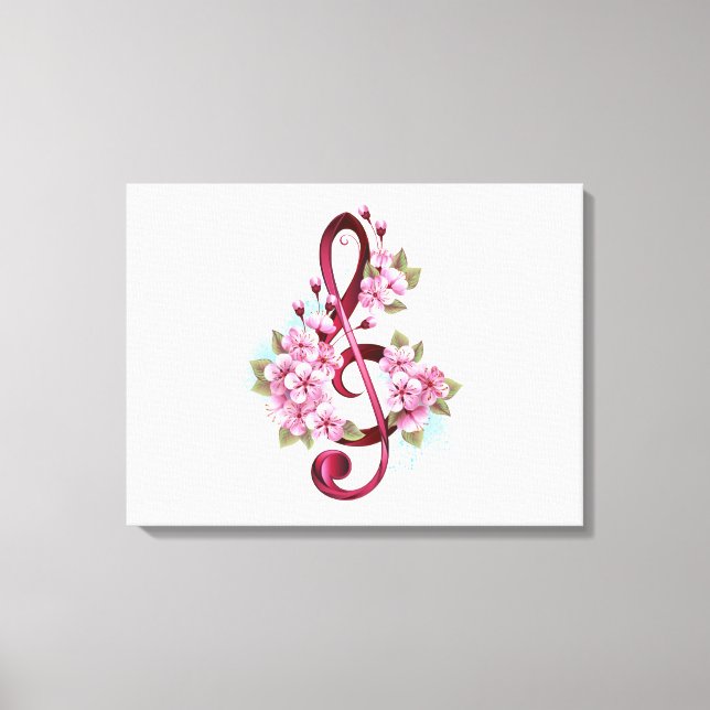Toile Musical treble clef notes with sakura flowers (Recto)