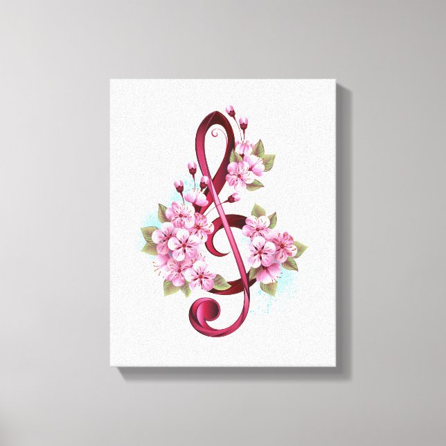Toile Musical treble clef notes with sakura flowers (Recto)