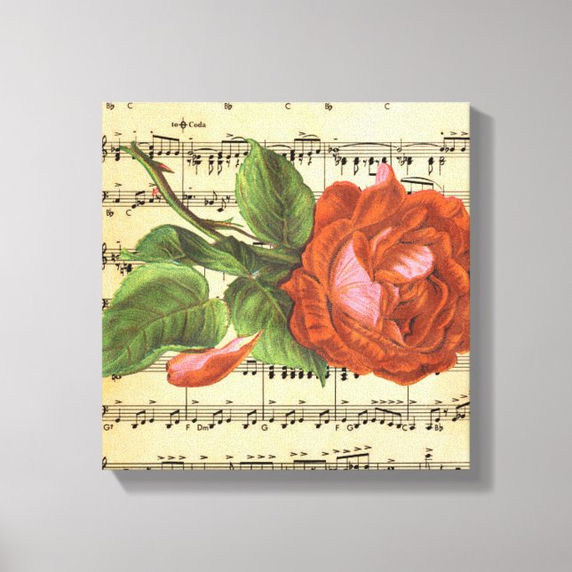 Toile Musique et Rose rouge (Recto)