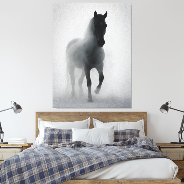 Toile Mystérieux Cheval Noir émergeant du Mist (Insitu(Chambre))