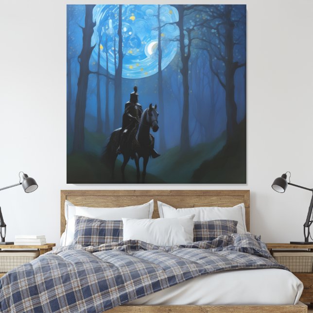 Toile Mystérieux Chevalier Noir dans la Forêt Lune (Insitu(Chambre))