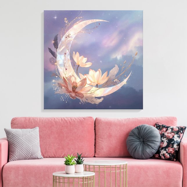 Toile Mystic Feather Moon Boho Wall Art | Spiritual  (Insitu(Salon))