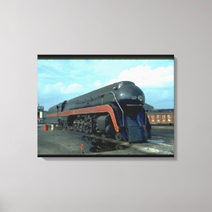 Toile N&W 4-8-4 #611. (train ; ciel ; nuages ; piste ;)_