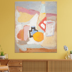 Toile Nature morte avec une orange, une bouteille et un 