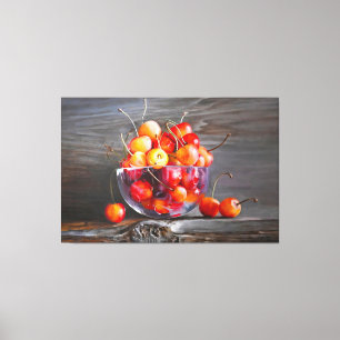 Toile Nature morte de cerises dans un bol en verre sur t