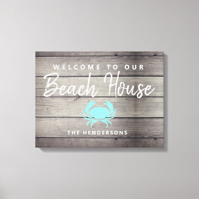 Toile Nautical Beach House Crabe rustique Personnalisé (Recto)