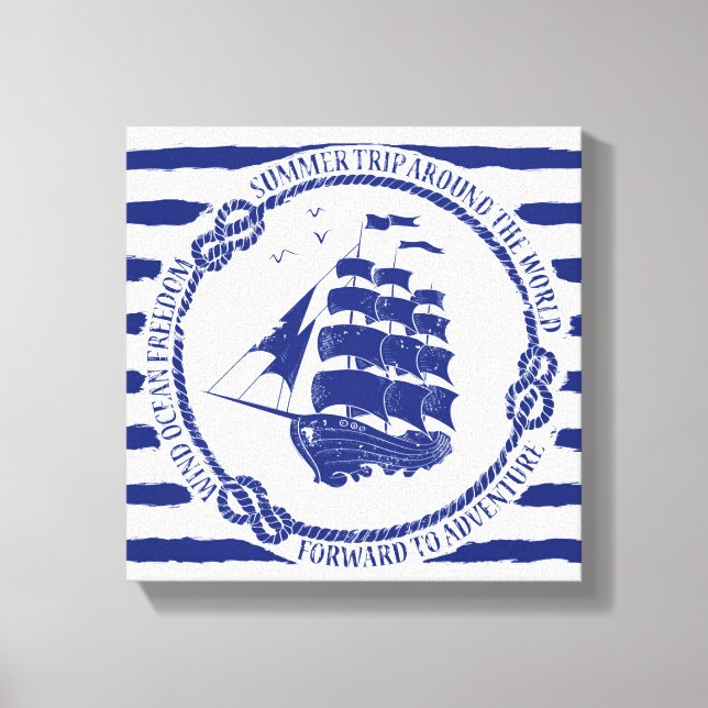 Toile Nautical Emblem With Sailing Ship (Recto)