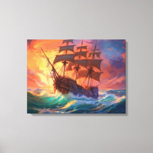 Toile Navire À Voile Sur Une Mer Tempérée