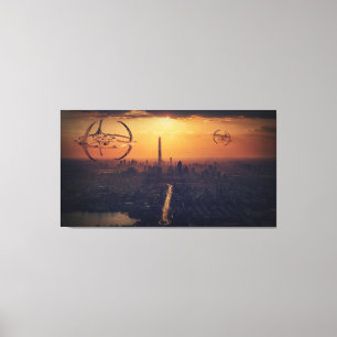 Toile Navires Aliens au-dessus du paysage de l'Imaginair