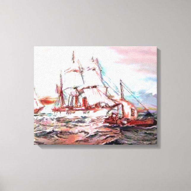 Toile "Navires maqués au coucher du soleil" (Recto)