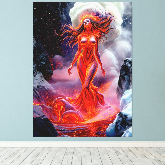 Toile "Né de l'enfer" - Portrait de femme volcanique (Insitu (Plancher de Bois))