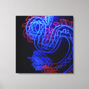 Toile Neon Blue Dragon Black Arrière - plan brillant
