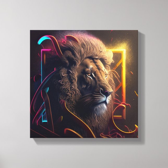 Toile Neon Lion - Motivation Graffiti Style Réalisme (Recto)