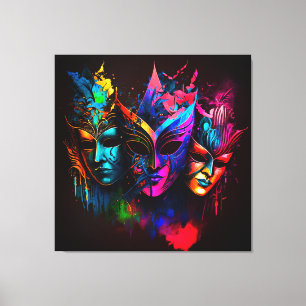 Toile Neon Venetian Carnival Mask I