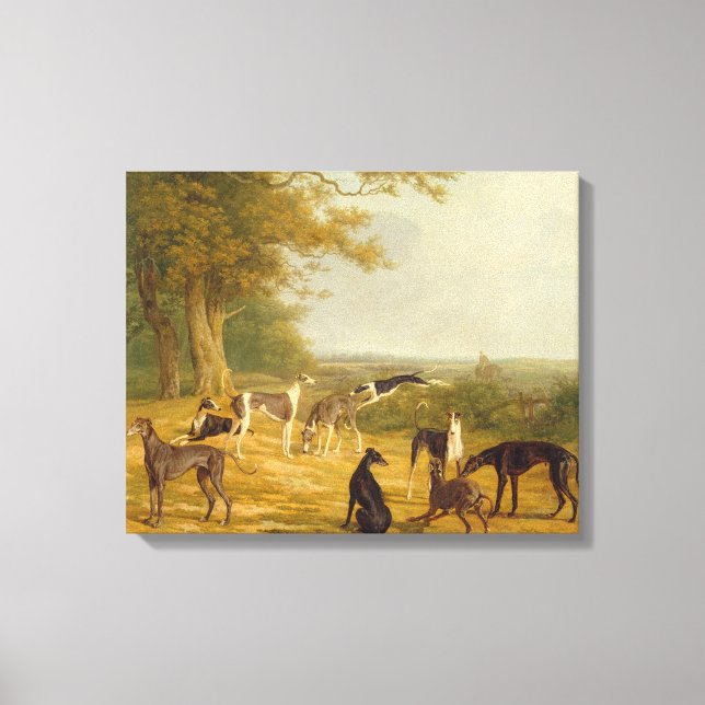 Toile Neuf Greyhounds dans un paysage (huile sur toile) (Recto)