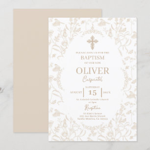 Toile Neutral Baptism Invitation