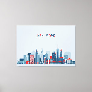 Toile New York   Rouge, blanc et bleu
