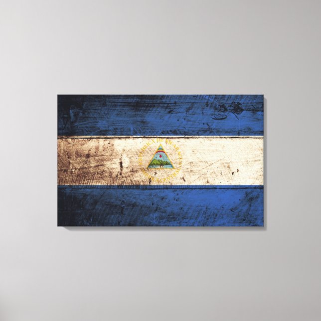 Toile Nicaragua Drapeau sur le vieux grain de bois (Recto)