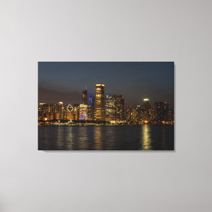 Toile Night Skyline Chicago Pano