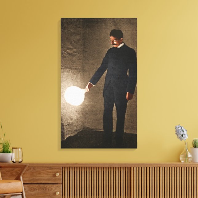 Toile Nikola Tesla tenant une ampoule (Insitu(Salon))