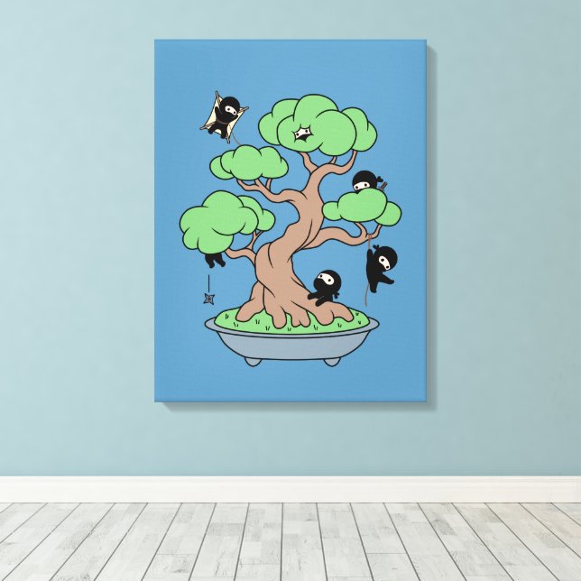 Toile Ninjas minuscules dans l'arbre Bonsai en bleu (Insitu (Plancher de Bois))