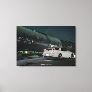 Toile Nissan Skyline R34 avec train à Los Angeles