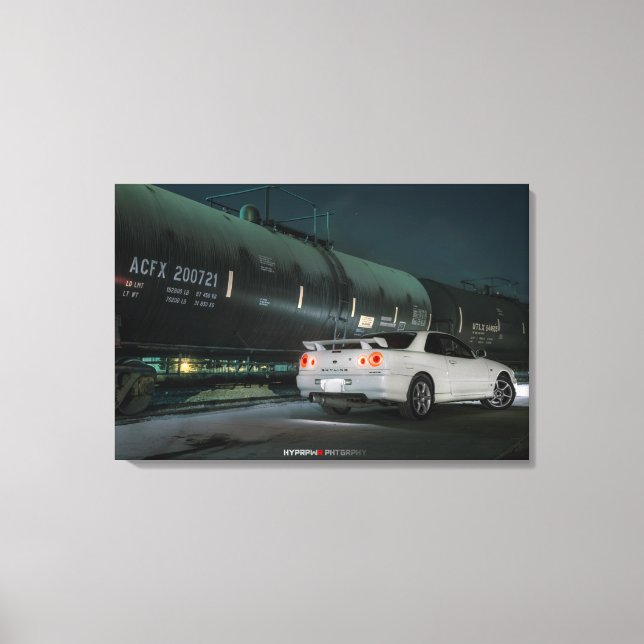 Toile Nissan Skyline R34 avec train à Los Angeles (Recto)
