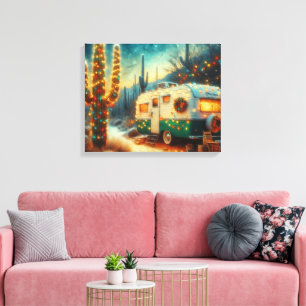 Toile Noël du Camper vintage dans le désert Saguaro Cact