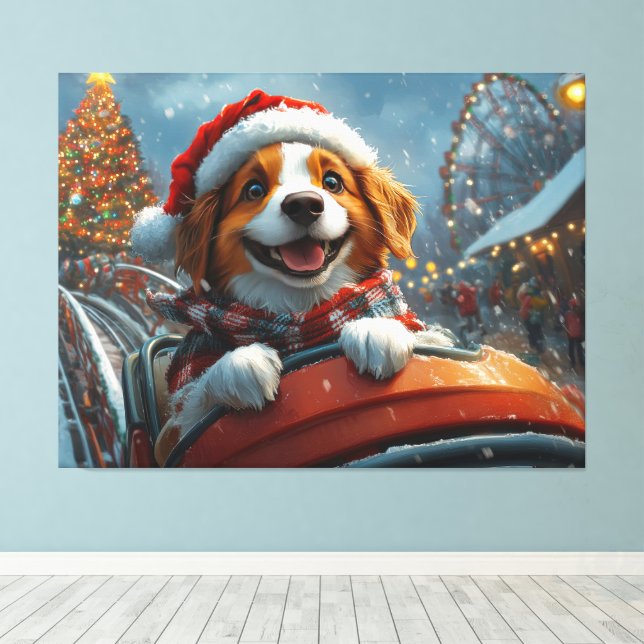 Toile Noël du chien espagnol breton (Insitu (Plancher de Bois))