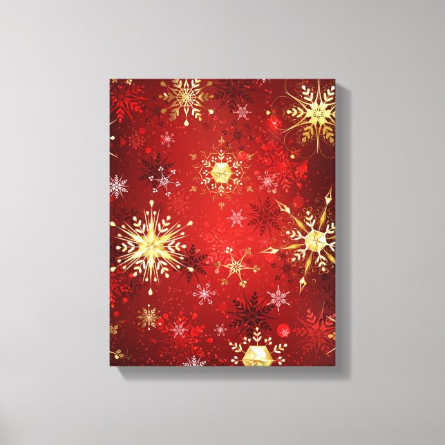 Toile Noël Golden Snowflakes sur Arrière - plan rouge (Recto)