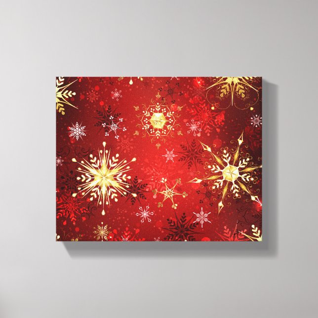 Toile Noël Golden Snowflakes sur Arrière - plan rouge (Recto)