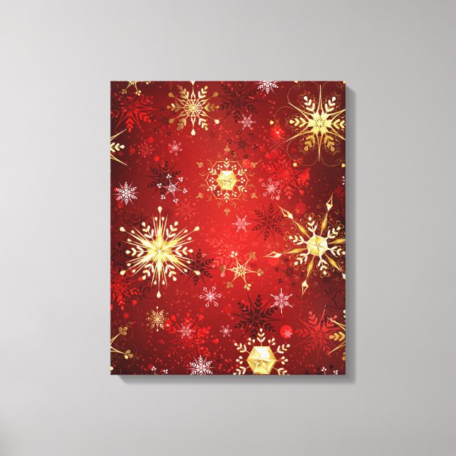Toile Noël Golden Snowflakes sur Arrière - plan rouge (Recto)