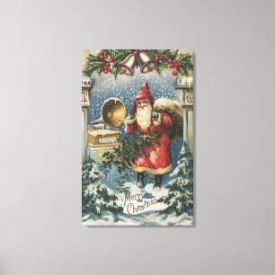 Toile Noël GreetingSanta et tourne-disque