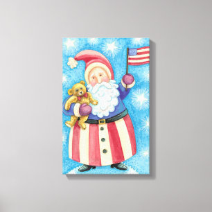 Toile Noël mignon, Père Noël patriotique avec drapeau