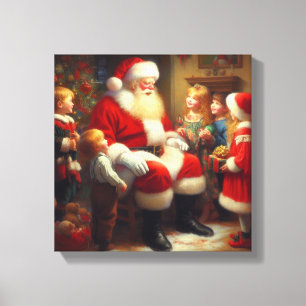 Toile Noël Père Noël avec enfants 3