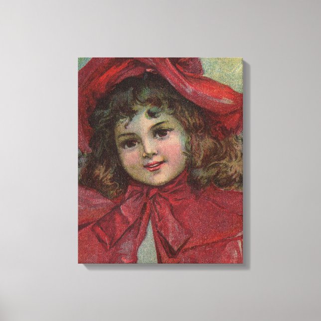 Toile Noël Victorien Enfant Rouge Casquette Portrait Fil (Recto)