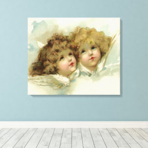Toile Noël vintage, anges victoriens dans les nuages