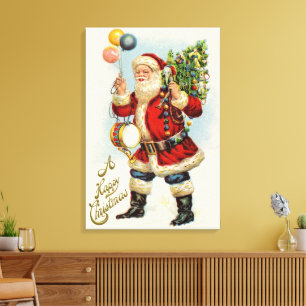 Toile Noël vintage, ballons de Père Noël victorien