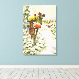 Toile Noël vintage, boîtes aux lettres dans un paysage h
