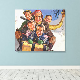 Toile Noël Vintage, Bonne famille Toboggan dormant