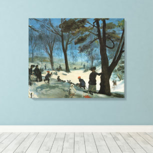 Toile Noël vintage, Central Park en hiver Glackens