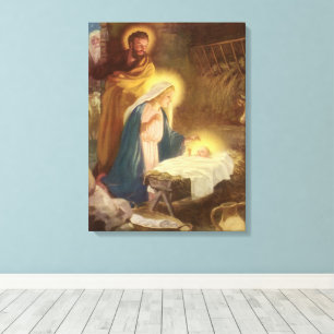 Toile Noël vintage de la Nativité, Marie Joseph Enfant J