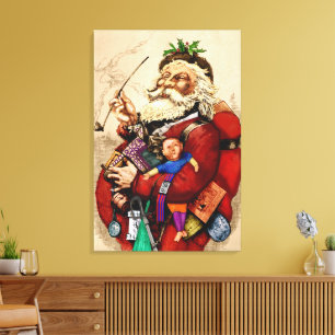 Toile Noël vintage, jouets en pipe de Père Noël victorie