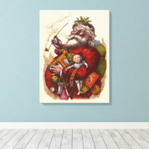 Toile Noël vintage, jouets en pipe de Père Noël victorie