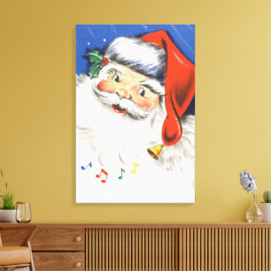 Toile Noël vintage, joyeux Père Noël avec de la musique