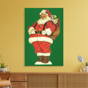 Toile Noël vintage, Père Noël victorien avec des jouets